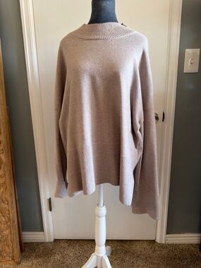 Cyrus Beige Drop Shoulder Rib Trim Tunic Sweater XL